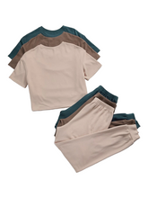 Conjunto de 3 piezas de camiseta lisa y pantalón con lazo en la parte delantera